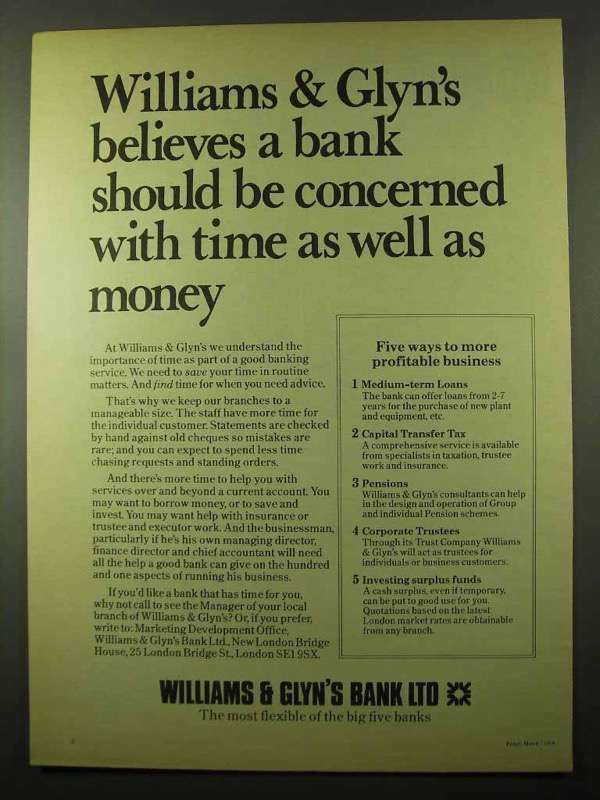 1979 Williams & Glyn's Bank Ad - Concerned With Time