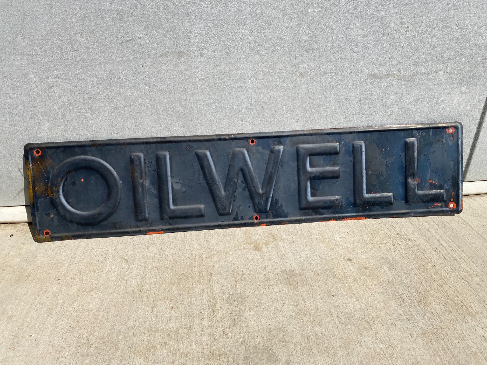 Vintage Oilwell Pump Jack Oilfield Sign Embossed Metal 36x8
