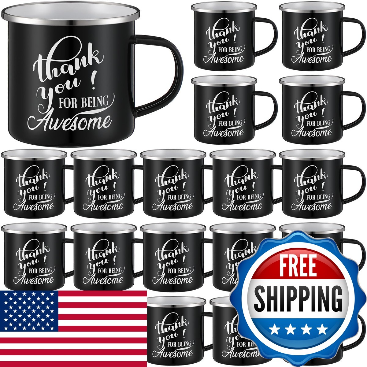 Sliner 20 Pcs 12oz Enamel Coffee Mugs Black