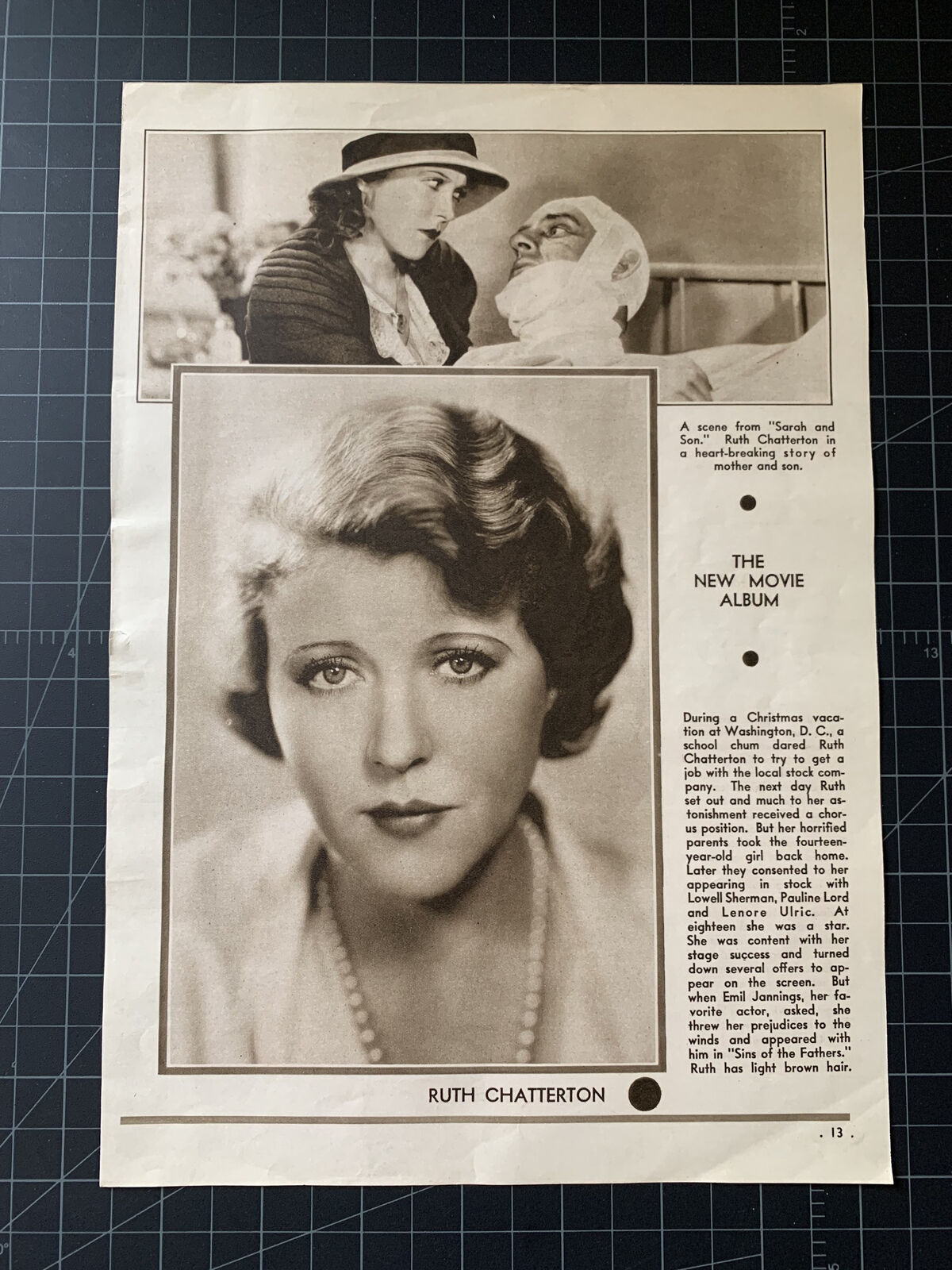 Vintage Circa 1930 Hollywood Star Portrait Page - Ruth Chatterton