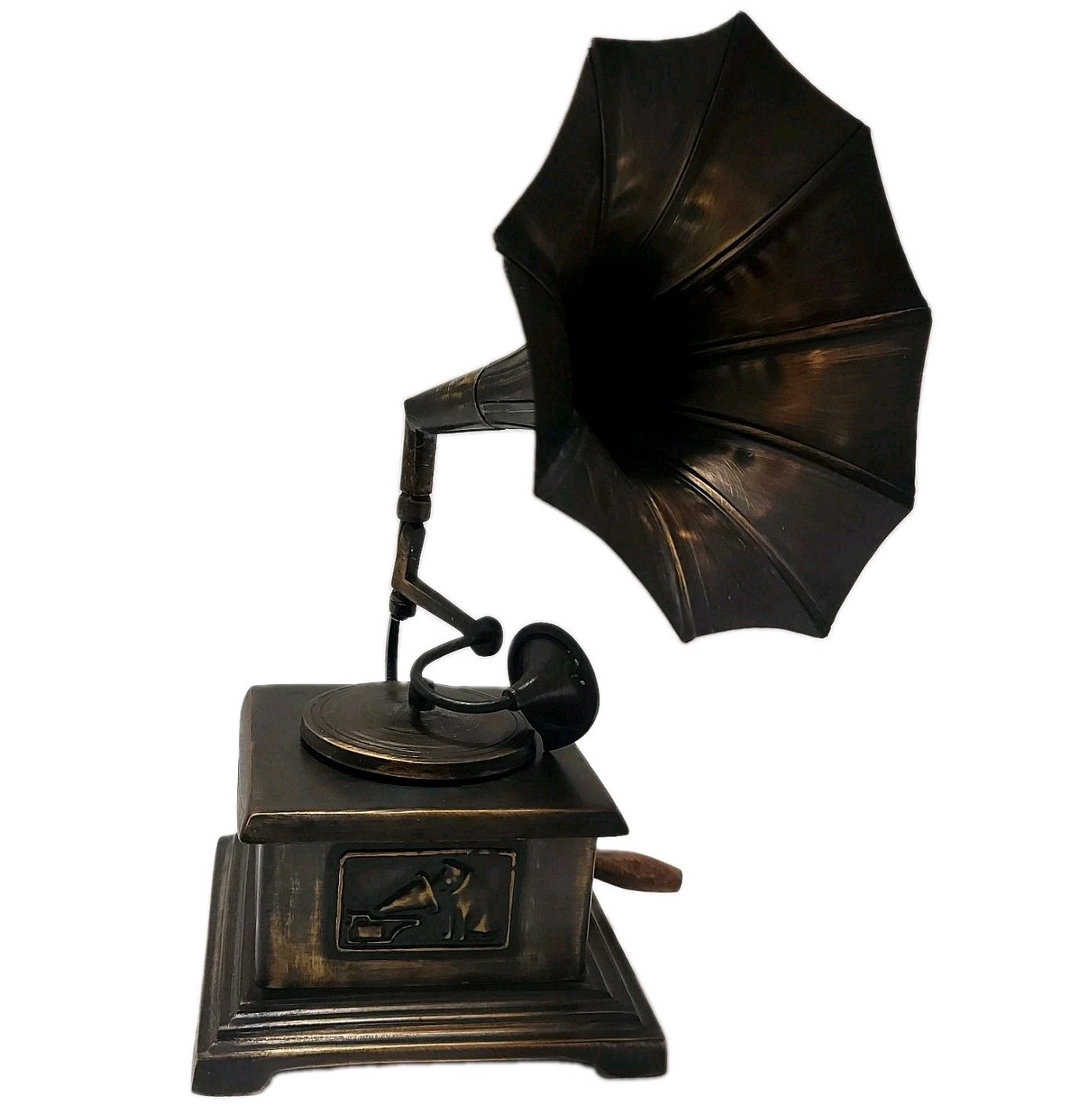 Vintage Gramophone Phonograph 8.5 Inch Replica Model Antique Copper Tone Metal 