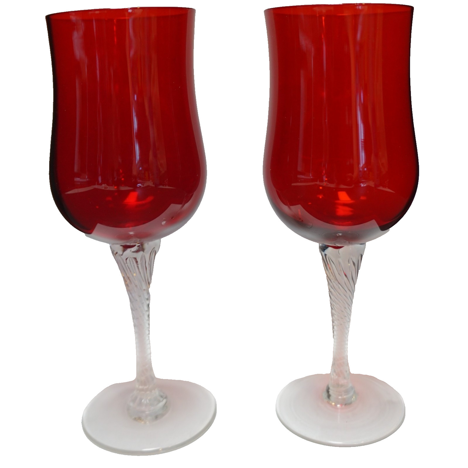 Colony Saturn Ruby Red Clear Twist Stem Claret Wine Glasses Pair