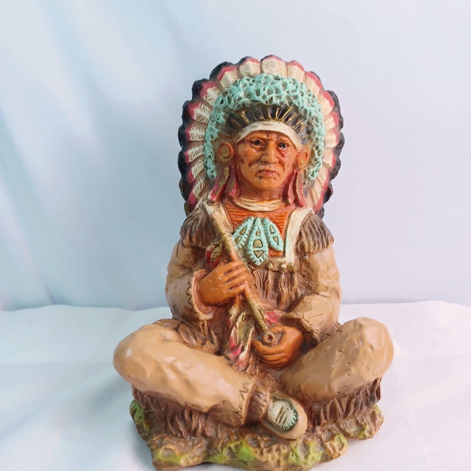 Indian Chief 1978 Universal Statuary Corp Chicago 225 Peace Pipe Native American