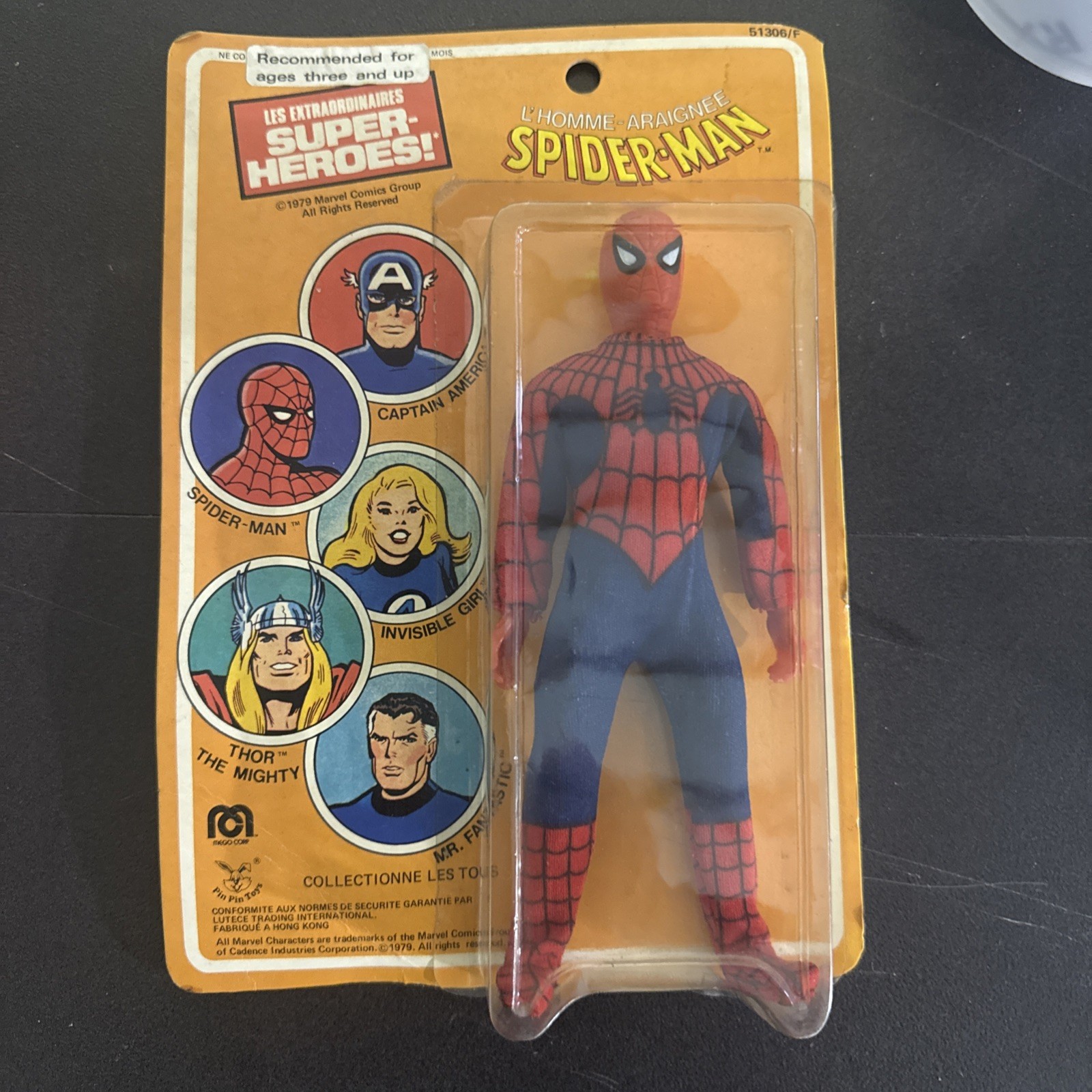 1979 Mego 8-inch World’s Greatest Super-Heroes Spider-Man on  French-market card