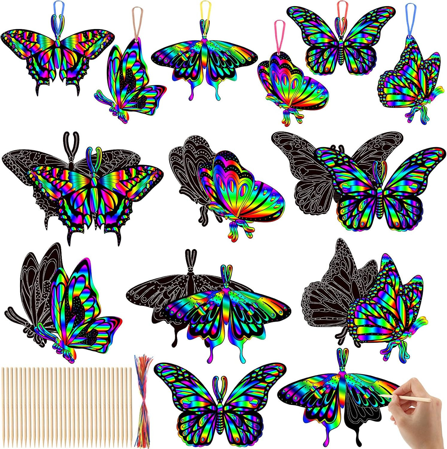 60 Pcs Day of the Dead Monarch Butterfly Scratch Craft Kit 60 Pcs Day of the Dead Monarch Butterfly Scratch Craft Kit