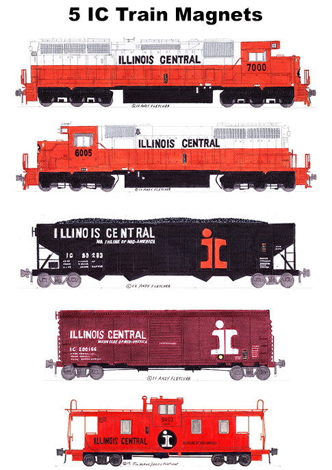 Illinois Central General Merchandise Train 5 magnets by Andy Fletcher