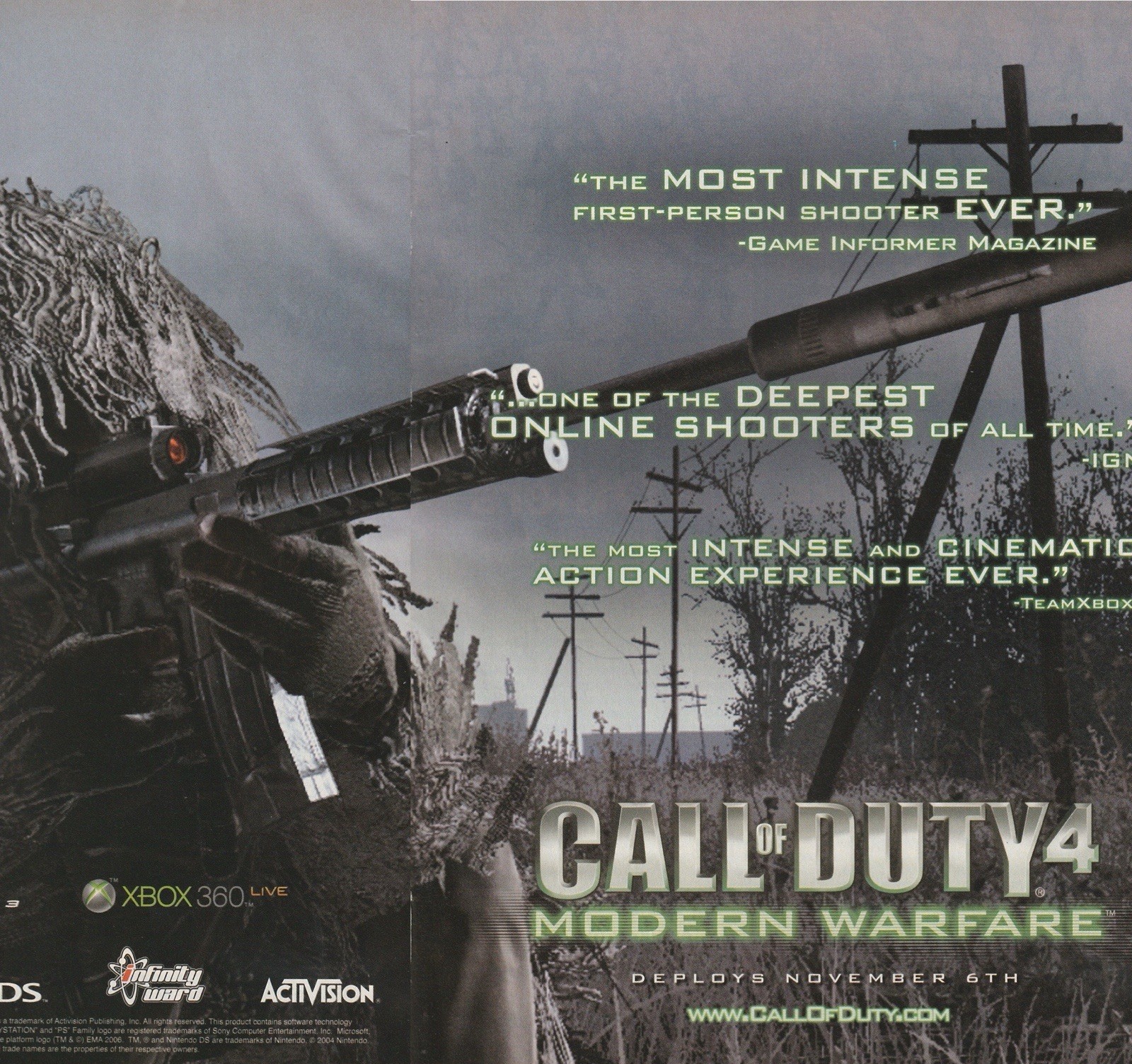 2007 Call of Duty 4: Modern Warfare Orig 2-Pg Print Ad PS3 Art 42x27cm EGM 222