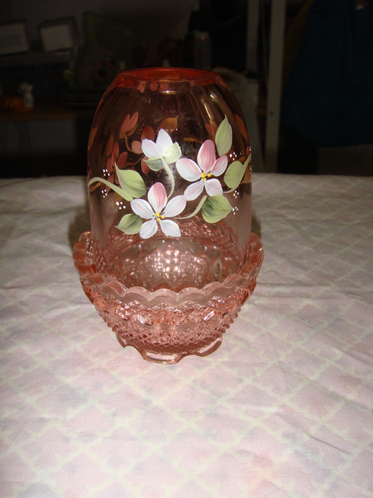 Fenton Peach Floral Hand Painted Fairy Light 7300XF