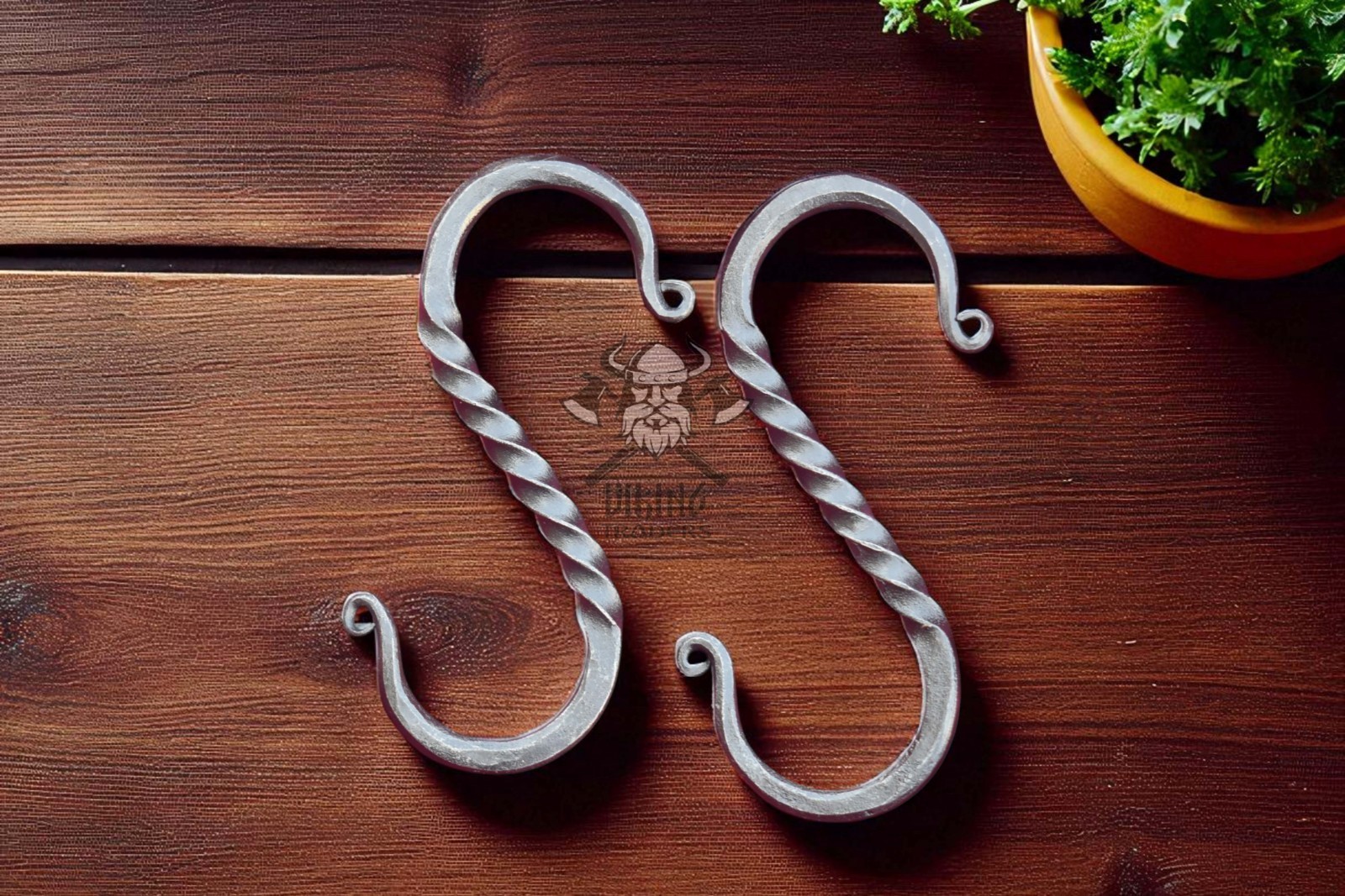 Hand-Forged Twisted Iron S-Hook Rustic Blacksmith Set of 2