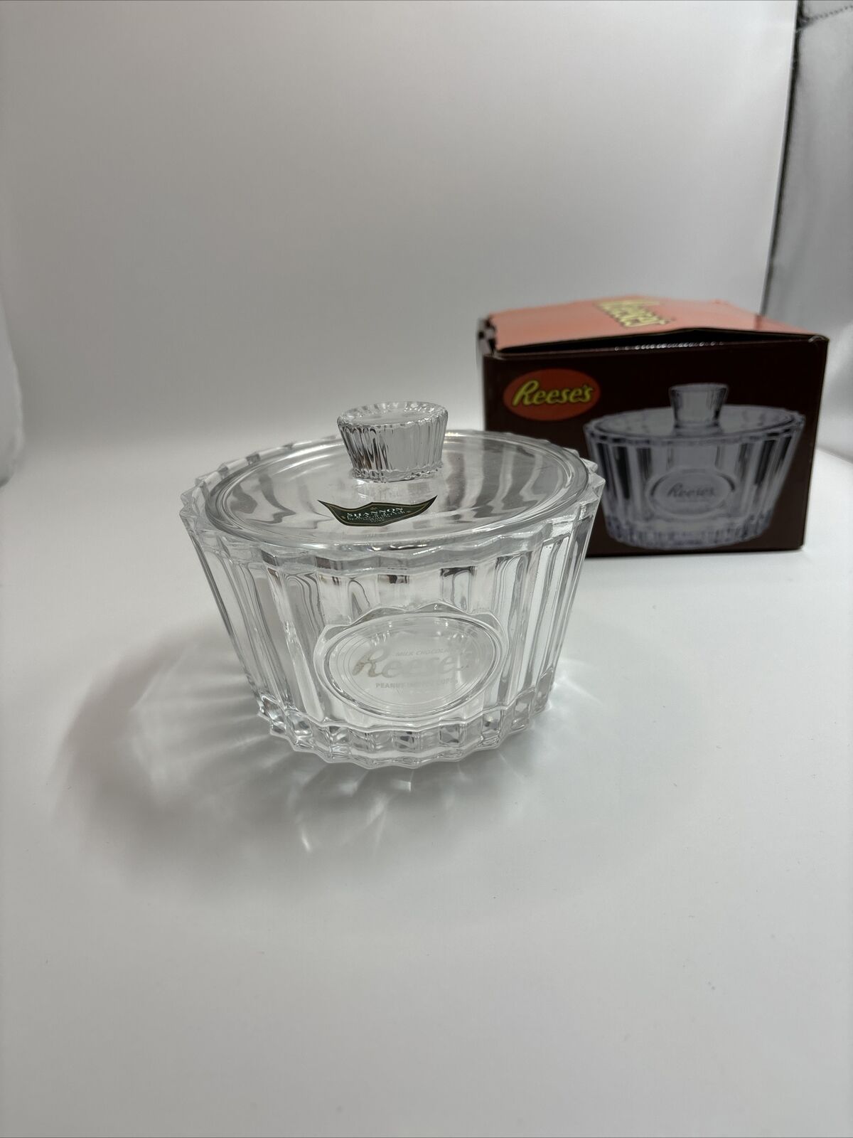 Reese\'s Crystal Candy Dish - Peanut Butter Cup Shaped Elegant Covered Glass Bowl