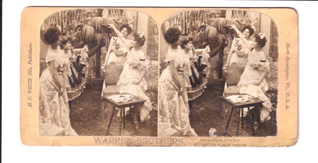 Warren Brothers stereoview 5462 making her little kick humorus