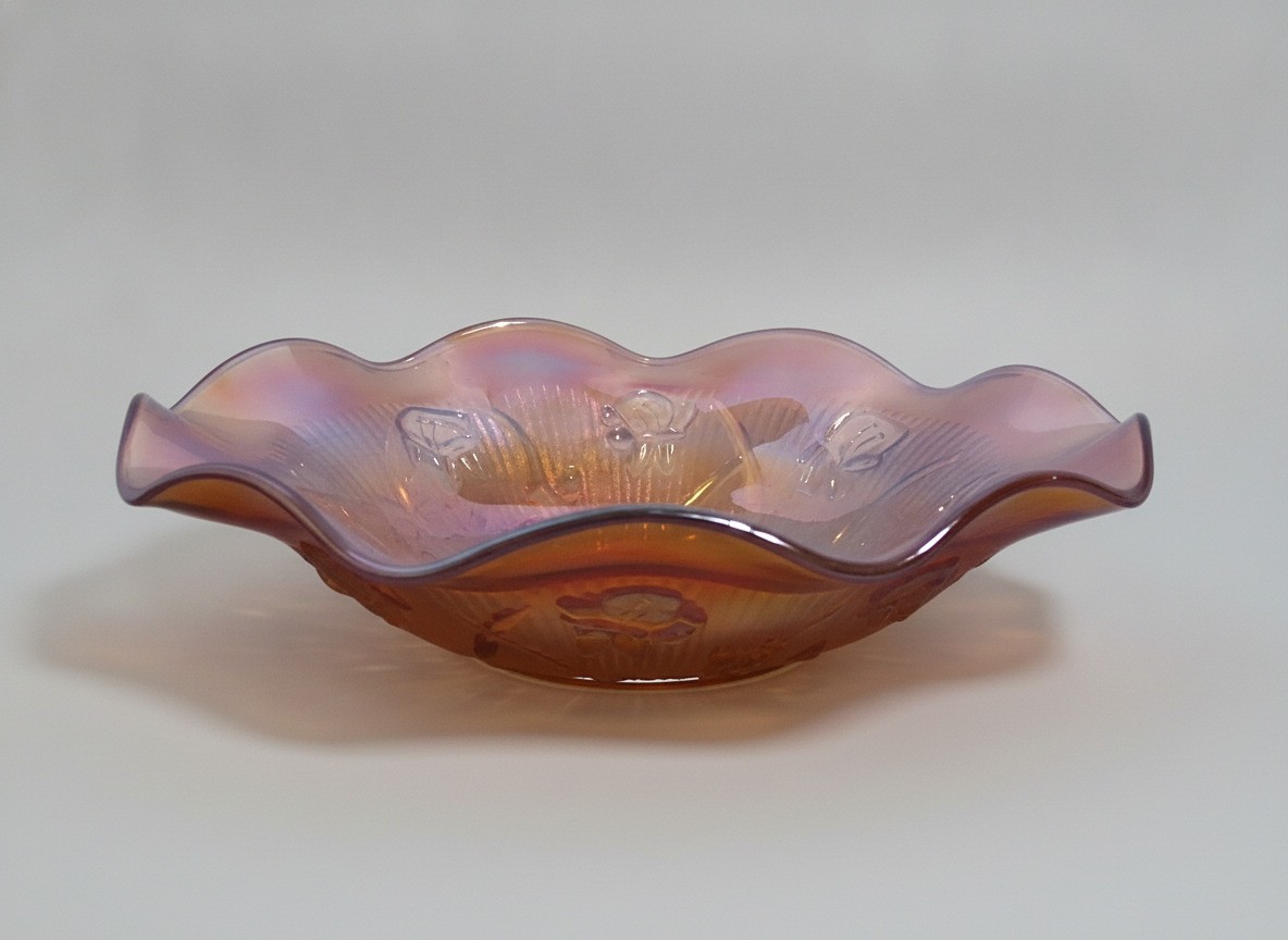 Vintage Indiana Amber Carnival Glass Ruffled Ribbed Bowl 11.75