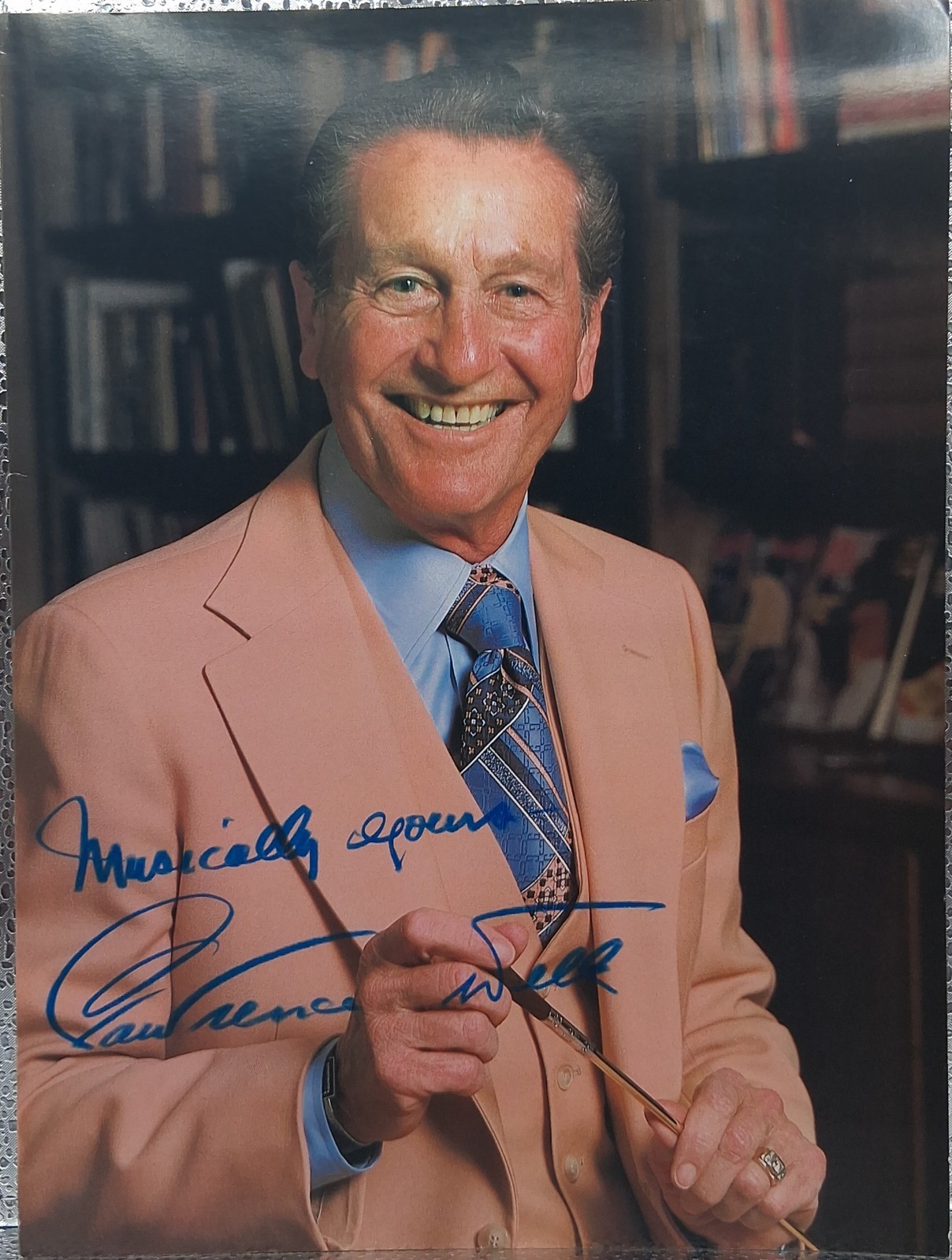 Lawrence Welk Signed 9x12 Photo Musically Yours w/ Full Band Photo on Back