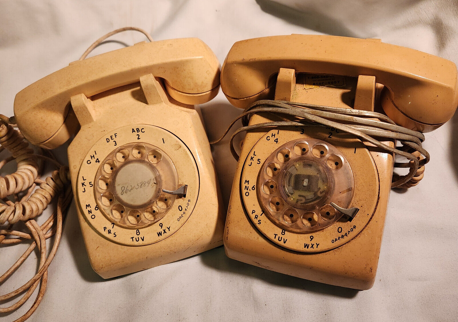 Vintage Beige Rotary Dial Desk Phone set of 2