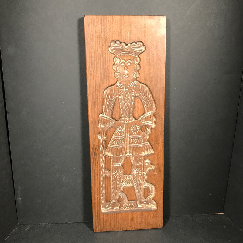 Antique Hand-Carved Wooden Springerle man with dog/ Cookie Board Mold