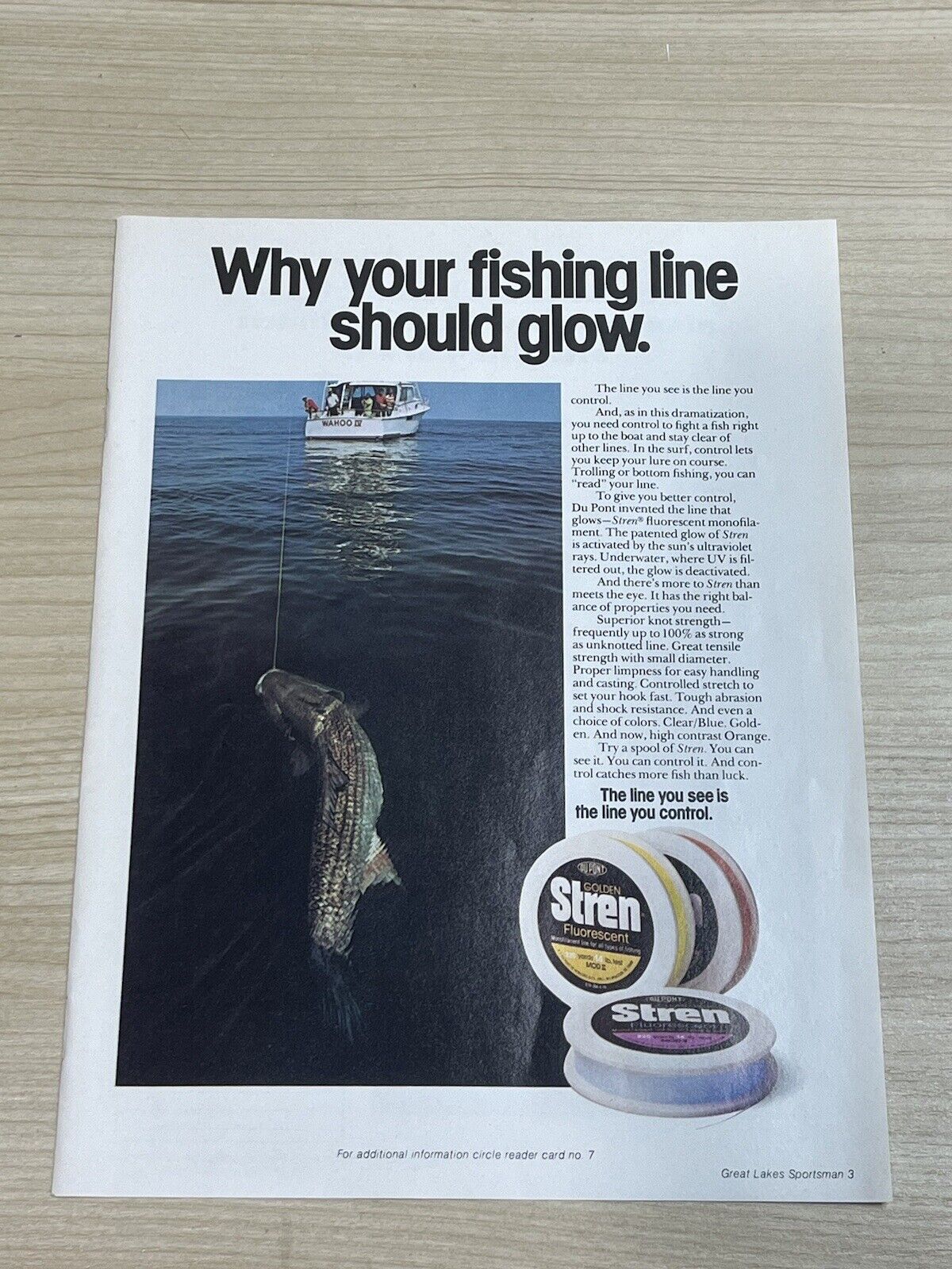 Stren Fishing Line Glow Tarpon 1976 Vintage Print Ad Sportsman Magazine