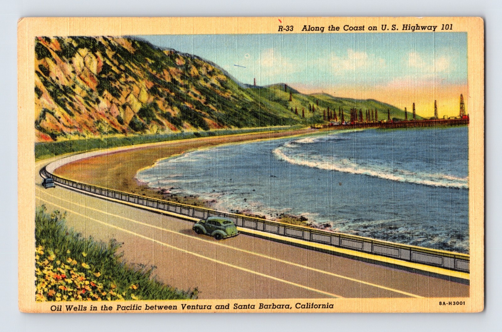 Postcard California Santa Barbara CA Ventura PCH Oil Wells CAr 1940s Unposted