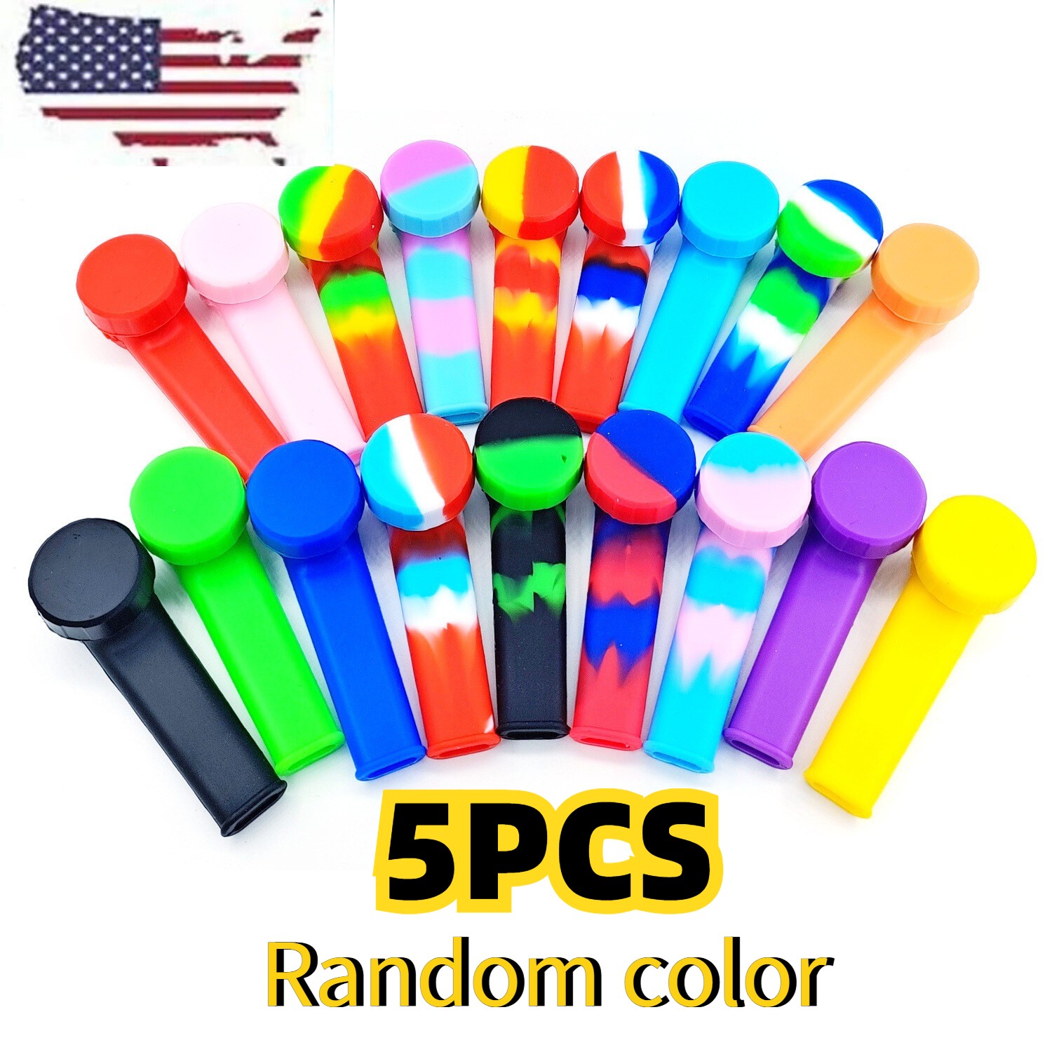 5PCS 3.4\'\' Mini Silicone Smoking Hand Pipe with Metal Bowl & Cap Lid Pocket Pipe