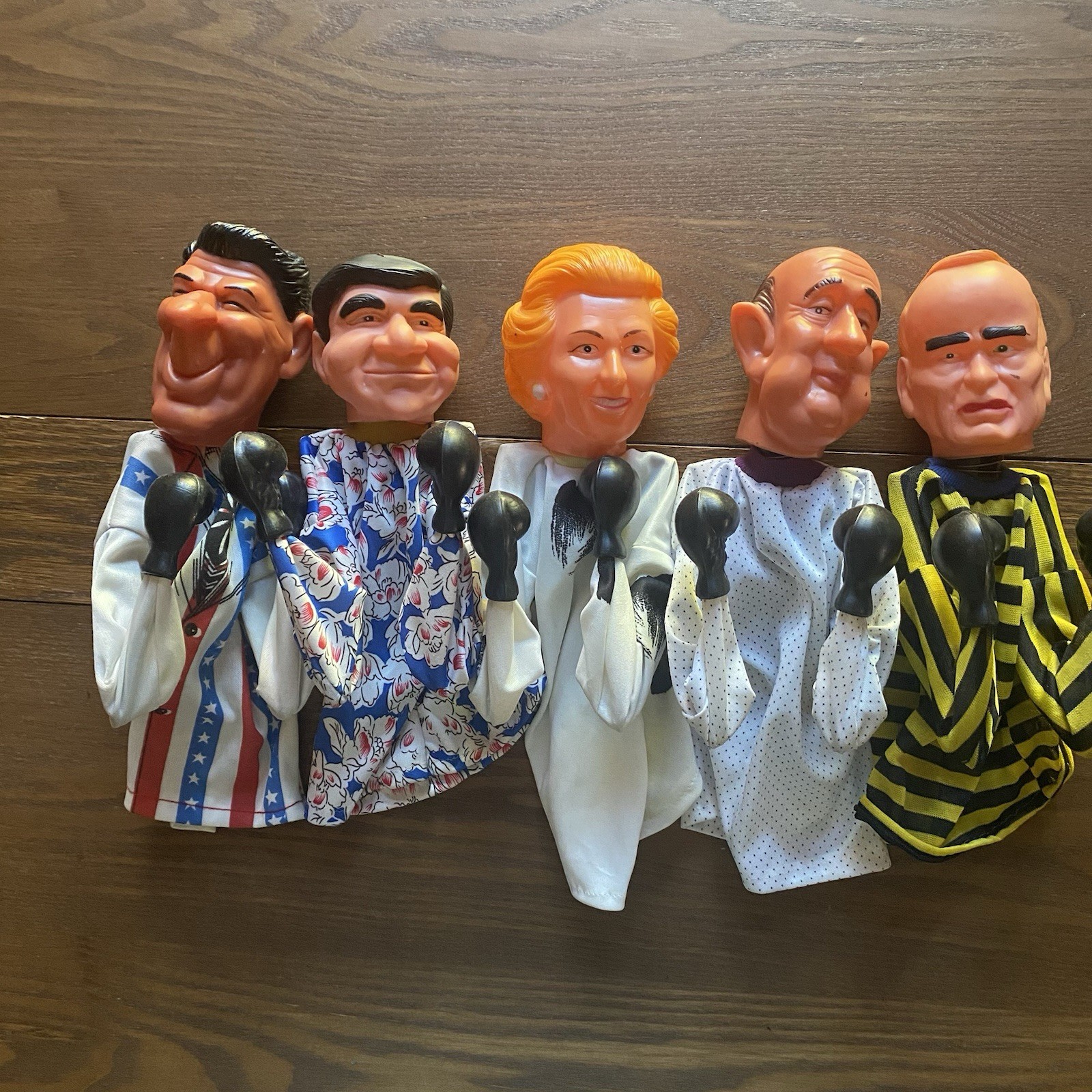 Vintage 1980s Political Punching Puppets Reagan Dukakis Thatcher Dole (?) Bush