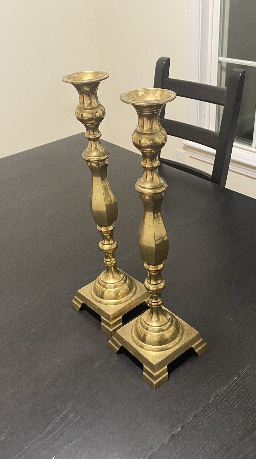 Mid Century Modern Brass 18 Inch Candlestick Holders Footed Marked Japan Heavy