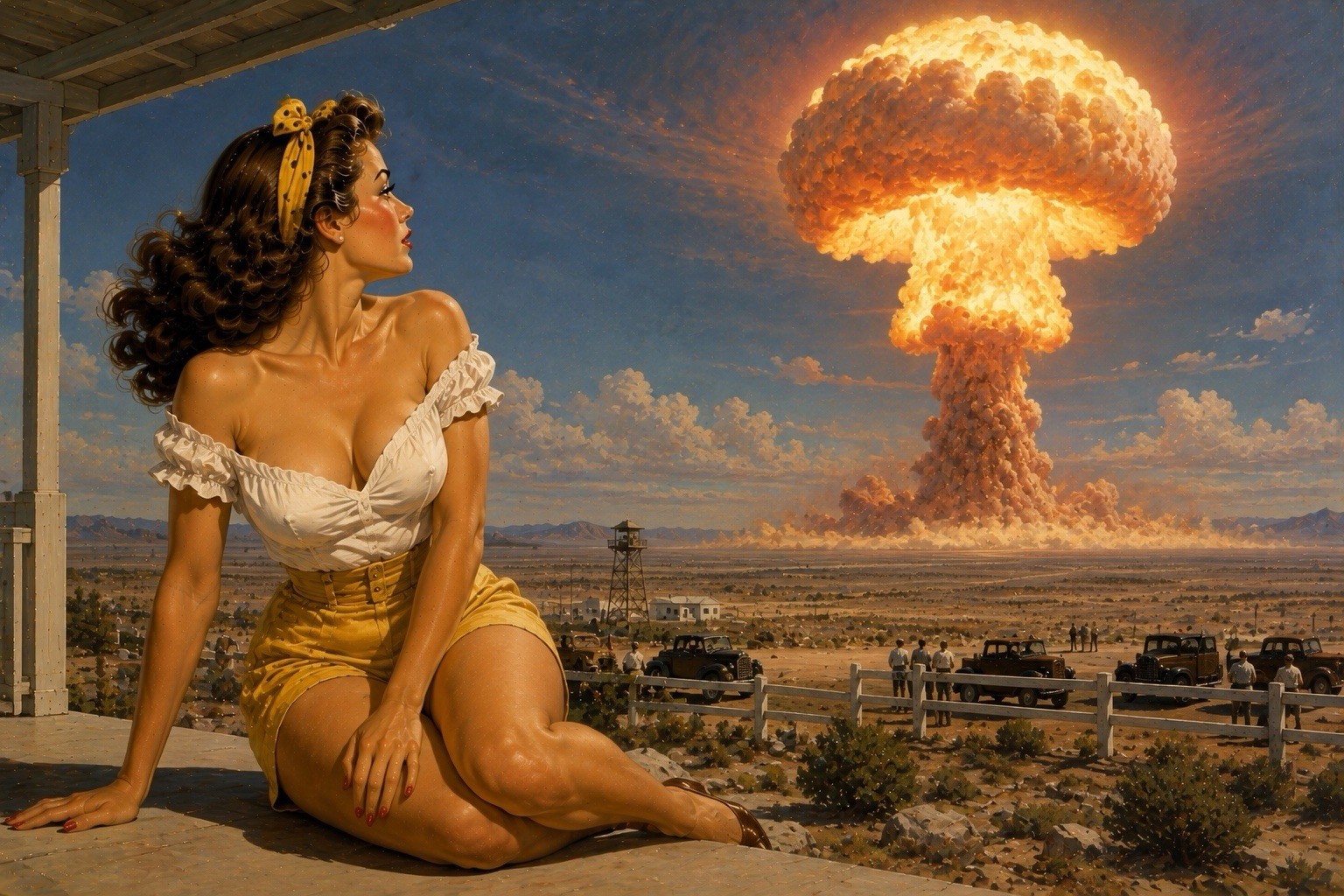 Pinup Sexy Woman Atomic Nuclear Bomb Roadside MODERN Vintage Postcard E88
