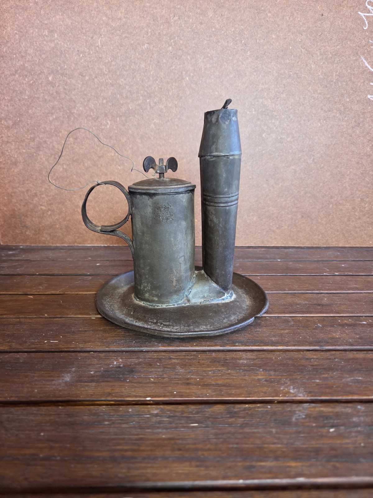 Antique Signed I. Smith Patented 1854 Tin Whale Oil Finger Lamp