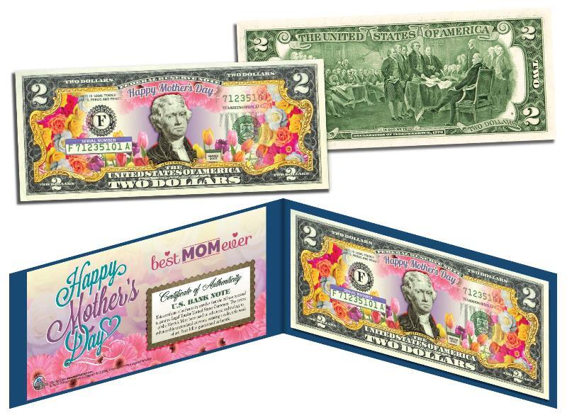HAPPY MOTHER\'S DAY Keepsake Gift $2 Bill US Legal Tender with COLLECTIBLE FOLIO