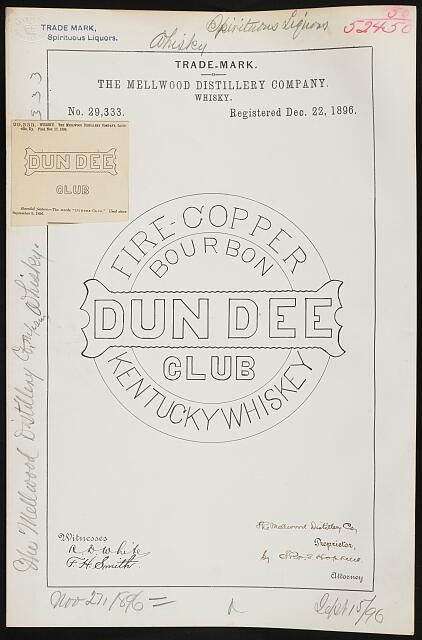 Mellwood Distillery Co Louisville KY 1896 Dundee Club Whisky Trademark