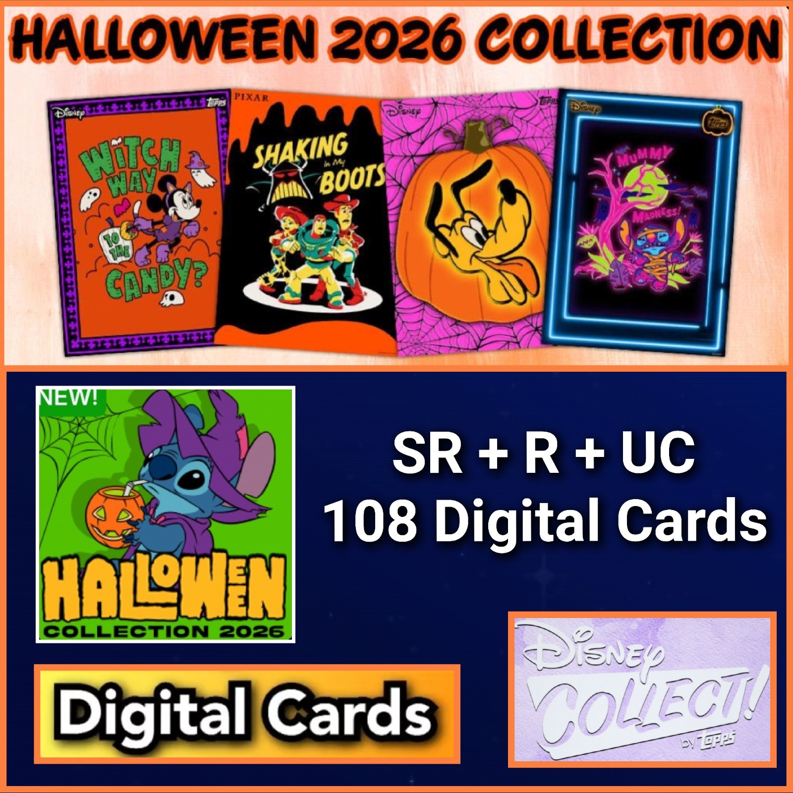 Topps Disney Collect Halloween 2026 Collection SR+R+UC 108 Cards