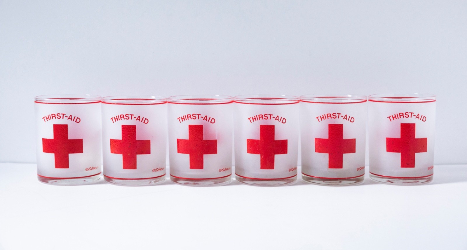Vintage Culver Thirst Aid Red Cross Frosted Lowball Glasses Set of 6 MCM READ Vintage Culver Thirst Aid Red Cross Frosted Lowball Glasses Set of 6 MCM READ