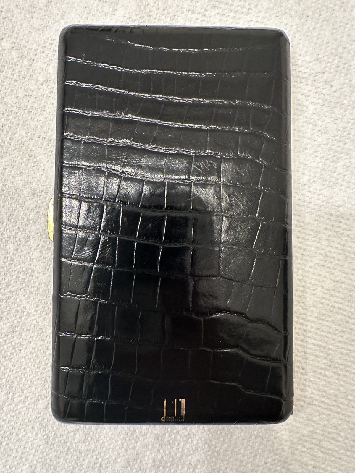 Vintage Alfred Dunhill Black Reptile Leather Cigarette Case Gold Tone Interior