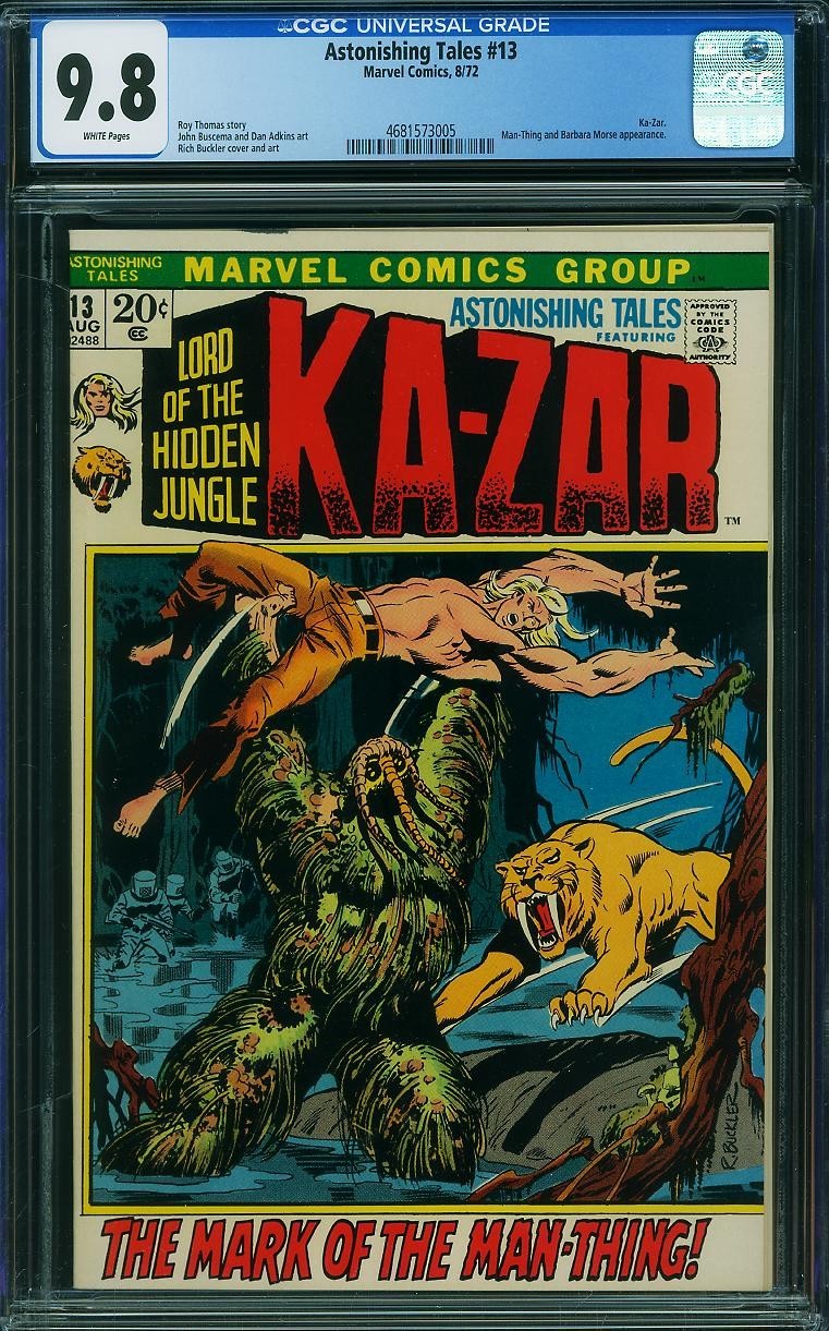Astonishing Tales #13 (Marvel Comics 1972) CGC 9.8 1st Man-Thing Ka-Zar Key