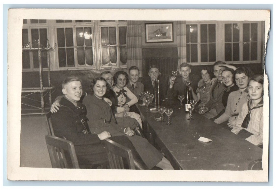 c1940\'s Family Dining Room Interior Wine Bremen Germany RPPC Photo Postcard c1940\'s Family Dining Room Interior Wine Bremen Germany RPPC Photo Postcard
