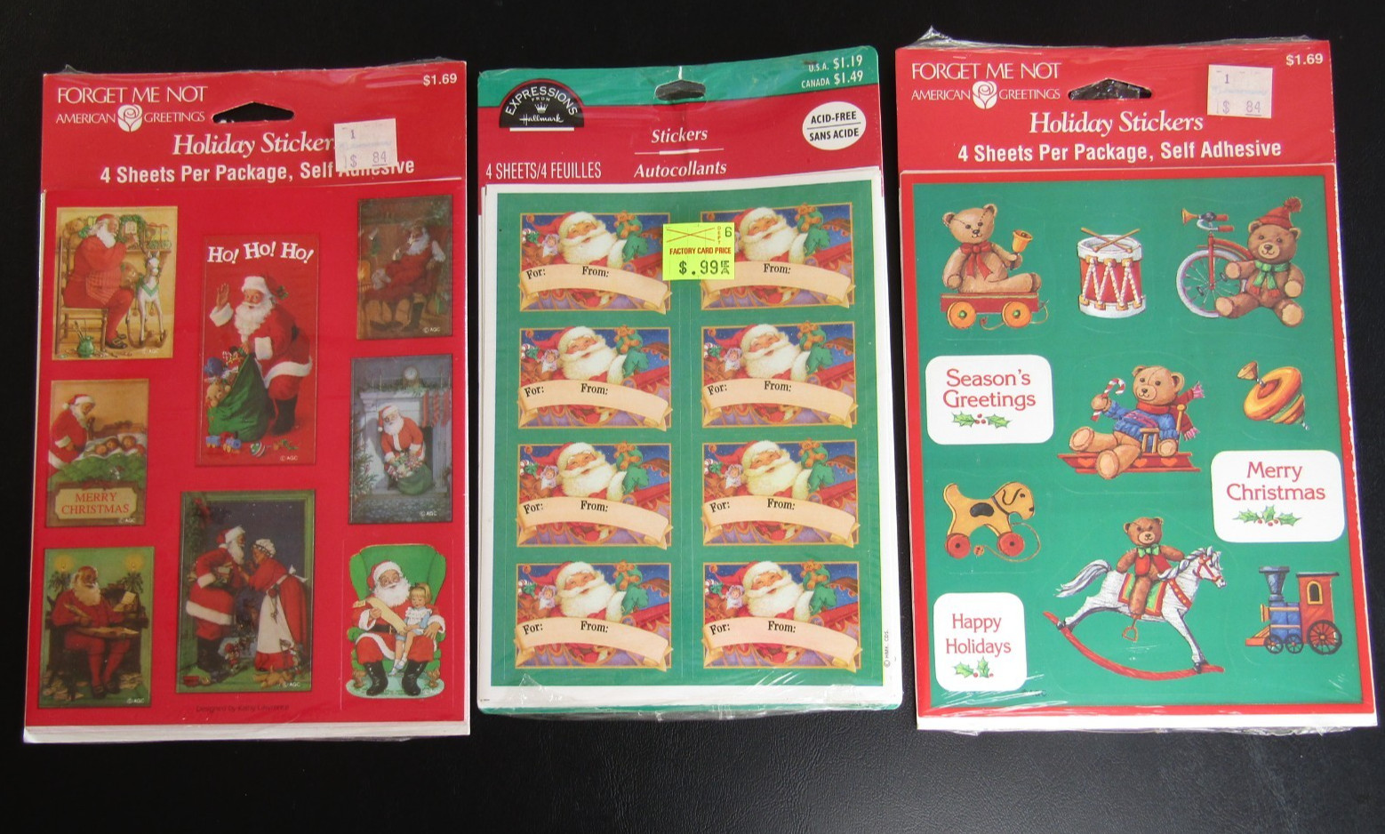 3 VINTAGE AMERICAN GREETINGS & HALLMARK SANTA CHRISTMAS STICKERS NIP SEALED 3 VINTAGE AMERICAN GREETINGS & HALLMARK SANTA CHRISTMAS STICKERS NIP SEALED