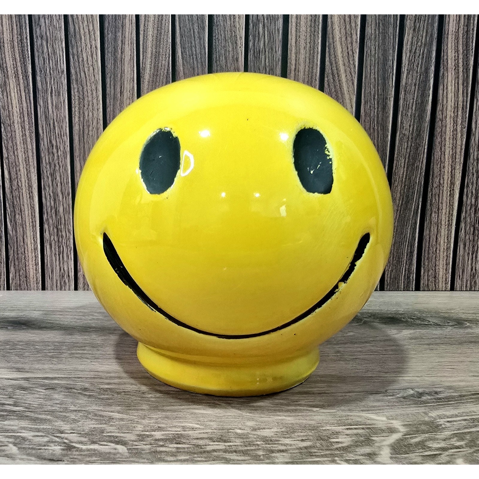 Vintage MCM McCoy Pottery Yellow Smiling Face Bank - 1970\'s Have A Nice Day