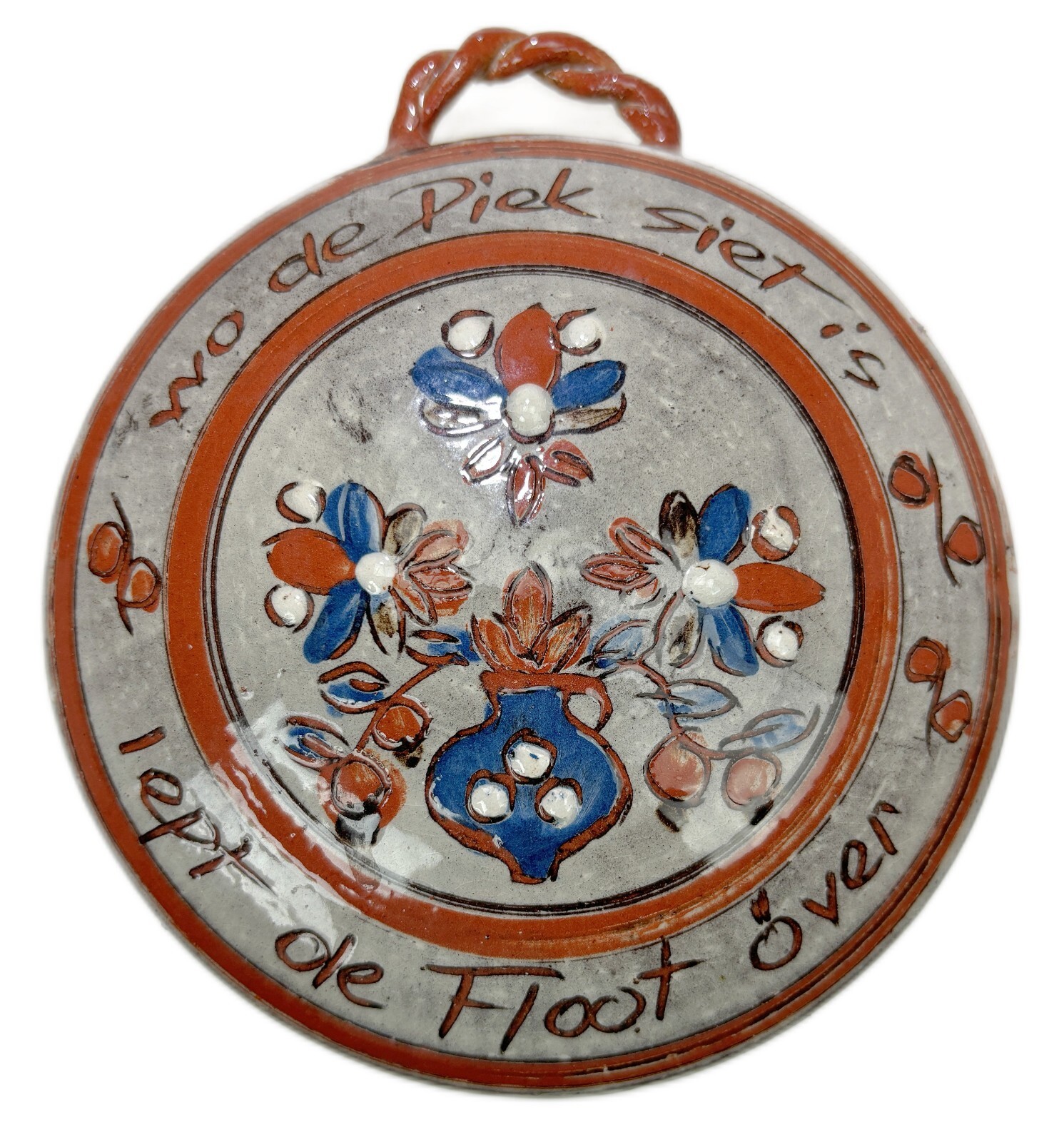 5” Dutch Studio Pottery Stoneware wo de piek sietis lept de floot over Sign