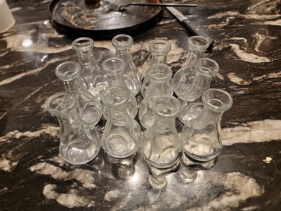 Vintage 1970-1980s Mini Clear Glass Bottle Pinch Thumbprint 3.5” (set of 12)