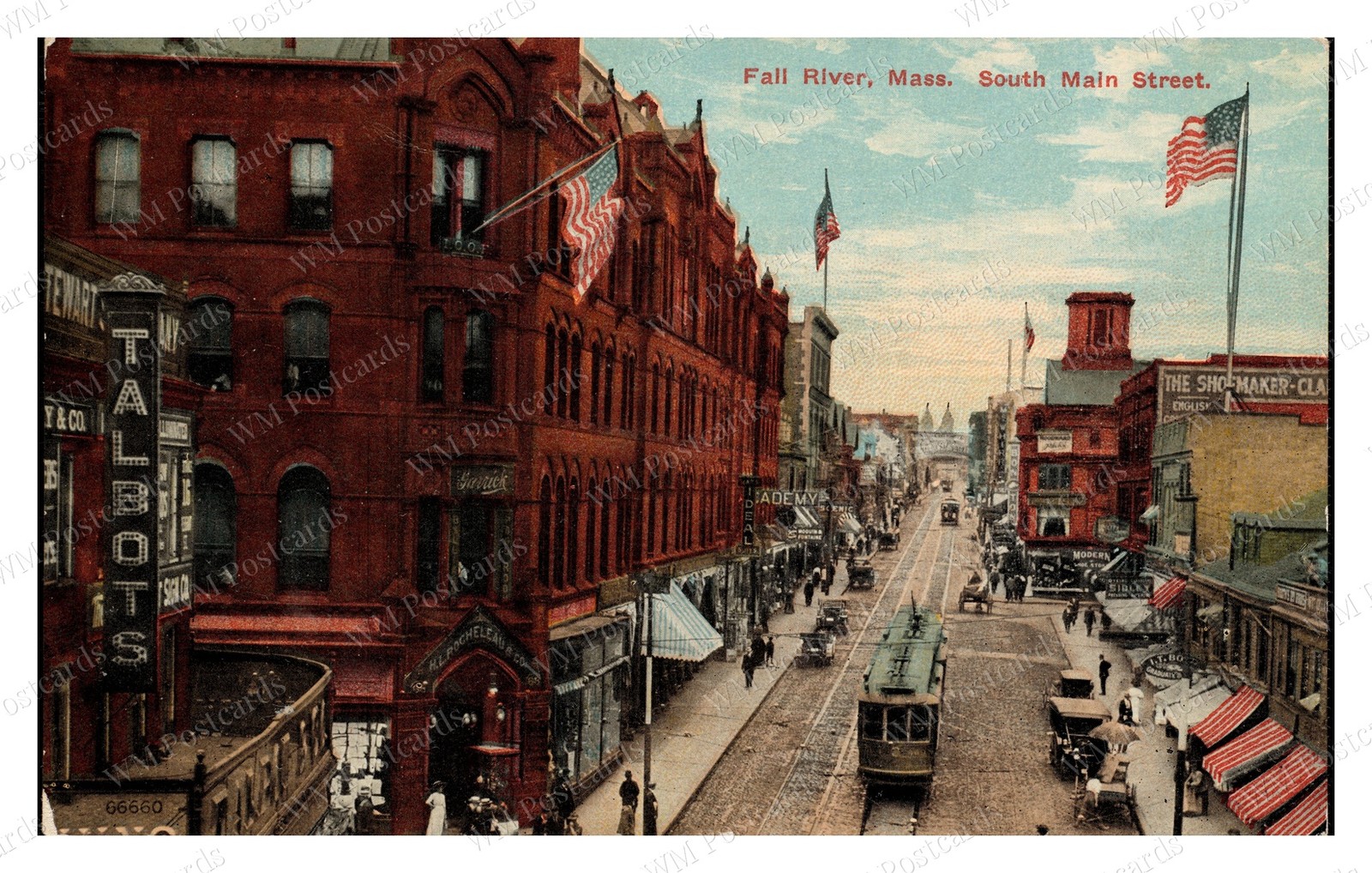 Fall River Massachusetts 1910s South Main Street Streetcars Standard Postcard