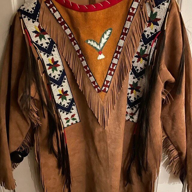 Old Style Buckskin Buffalo Indian Beaded Fringe Powwow Regalia War Shirt
