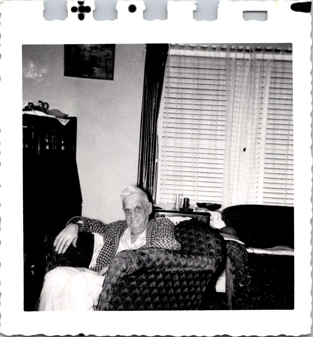 Elderly Man in Armchair, 1950s Vintage B&W Domestic Snapshot Photo