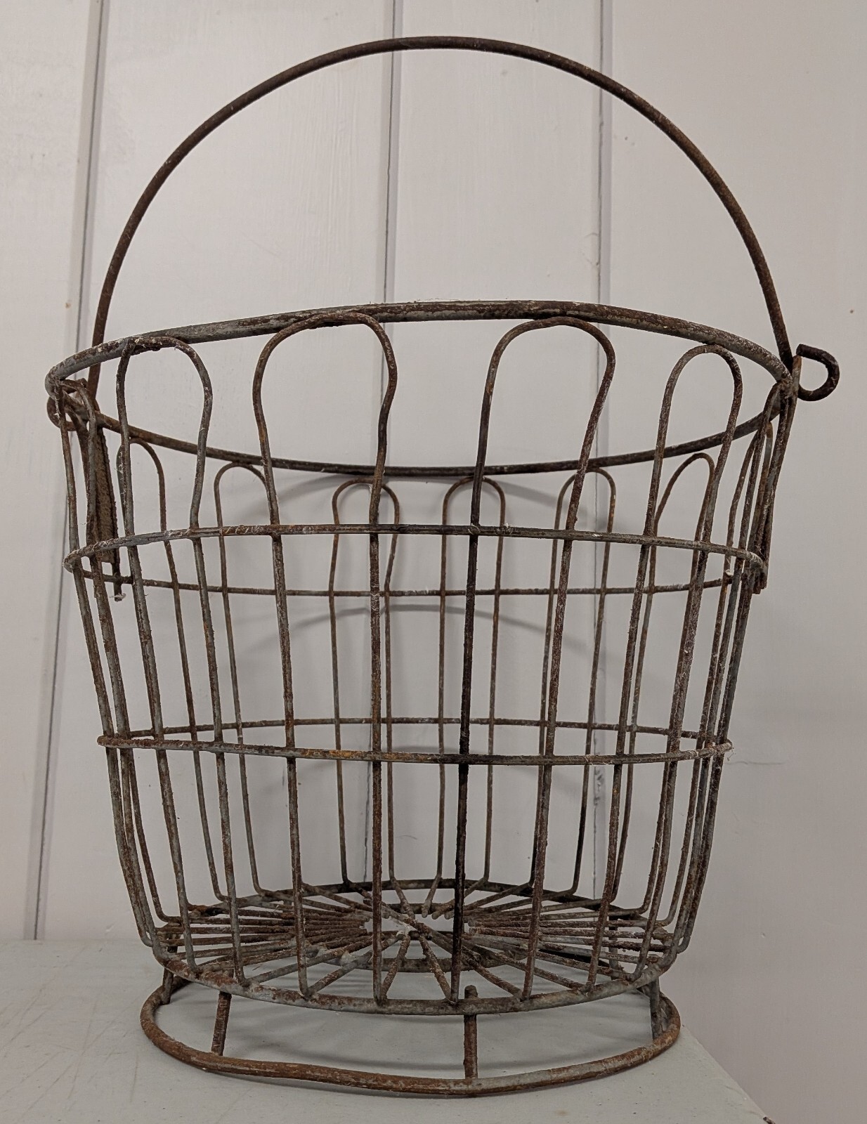 Antique Wire Egg Basket The Farm Bureau Waltham Mass Primitive Gathering Bucket
