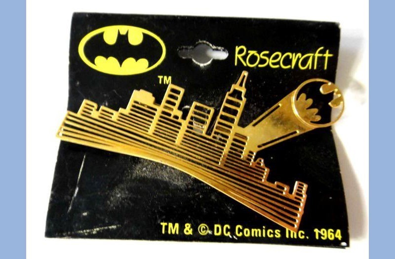 1964 vintage BATMAN BRASS PINBACK,GOTHAM CITY dc comics,rosecraft 2.5 x1 5/8\
