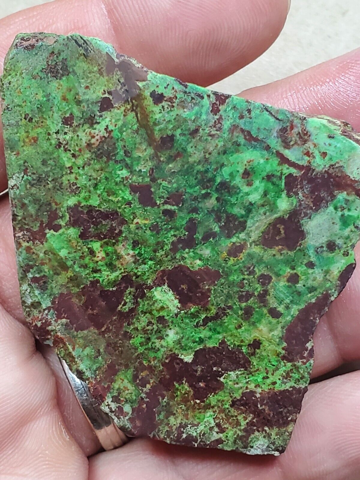 Large Slab of Gaspeite, Vivid Green and Brown color Unpolished almost 100 g