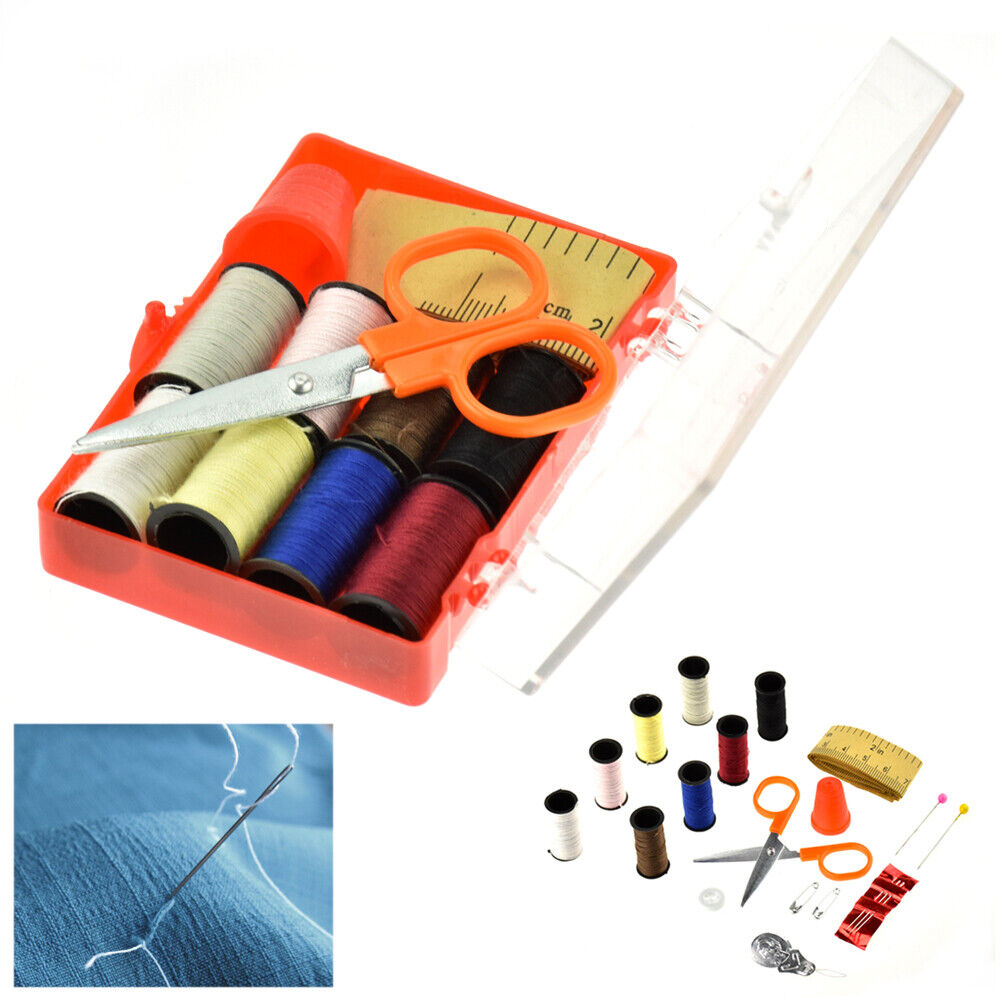 Sewing Kit Thread Threader Needle Tape Measure Scissors Storage Box Travel New