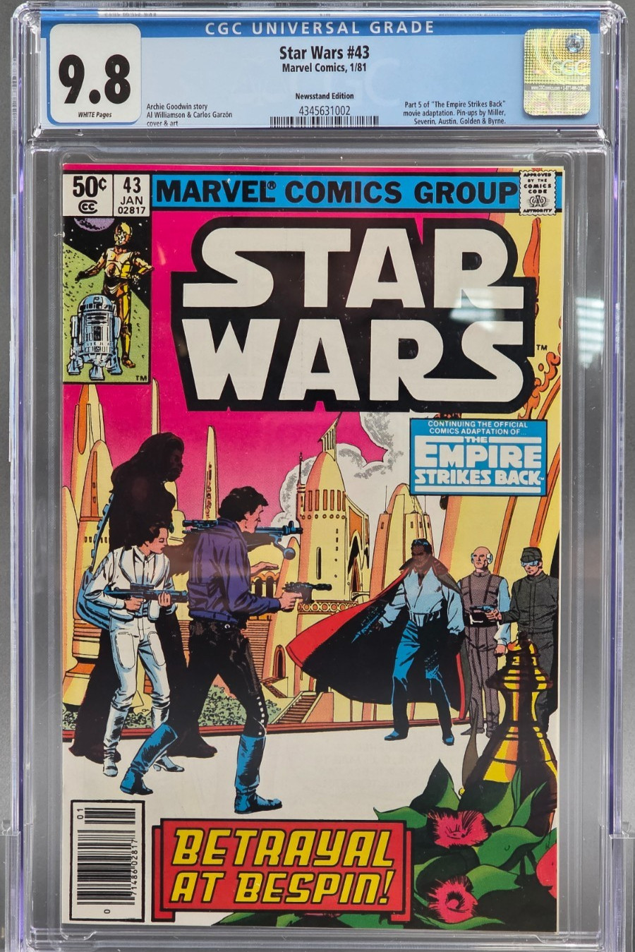 🚀STAR WARS 43 CGC 9.8 Newsstand Variant✨1st Lando Calrissian White Pages 1981🚀