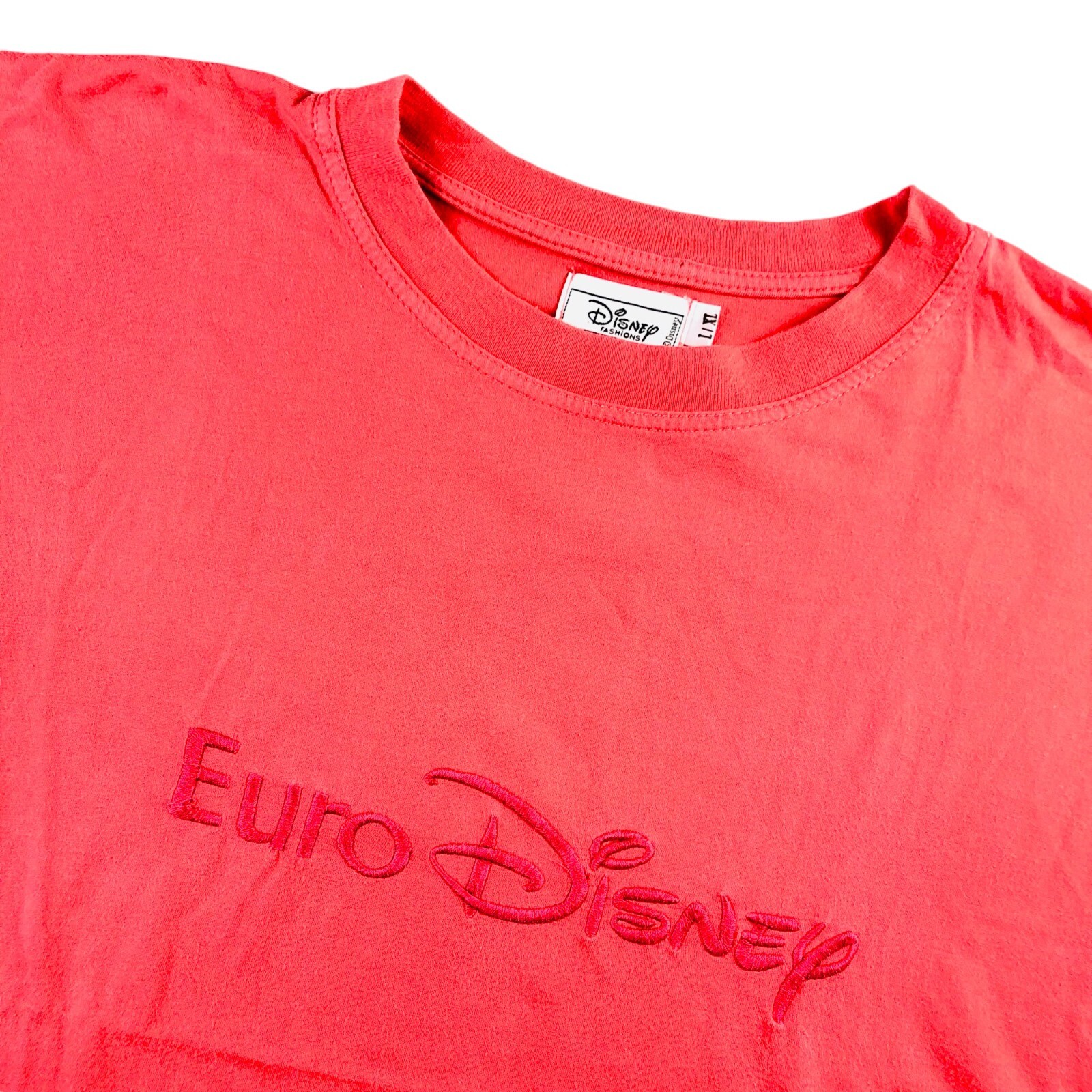 VTG Euro Disney Fashions Men's Embroidered Crewneck S/S T-Shirt Coral Pink  • XL