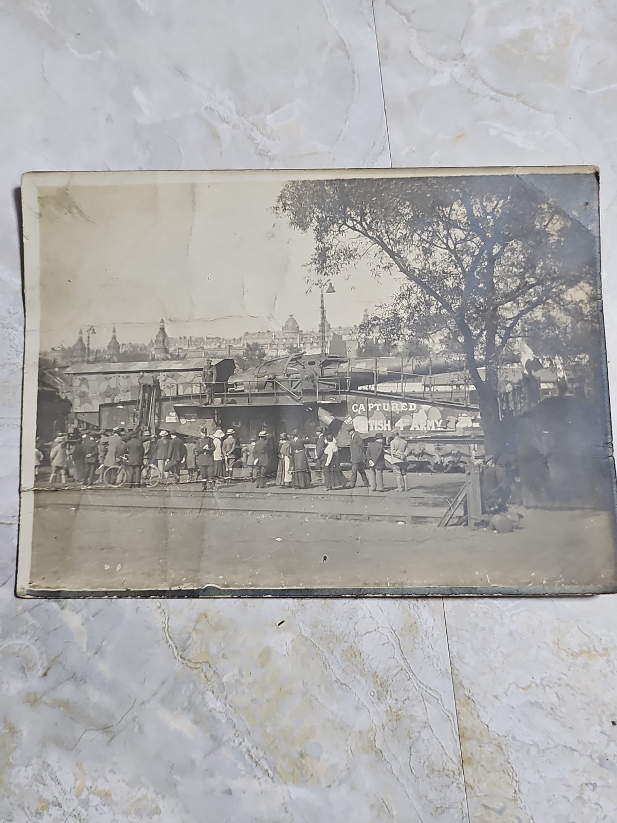 Rare Original WWI 1918 Captured Tank Display Paris France Photo British Army...