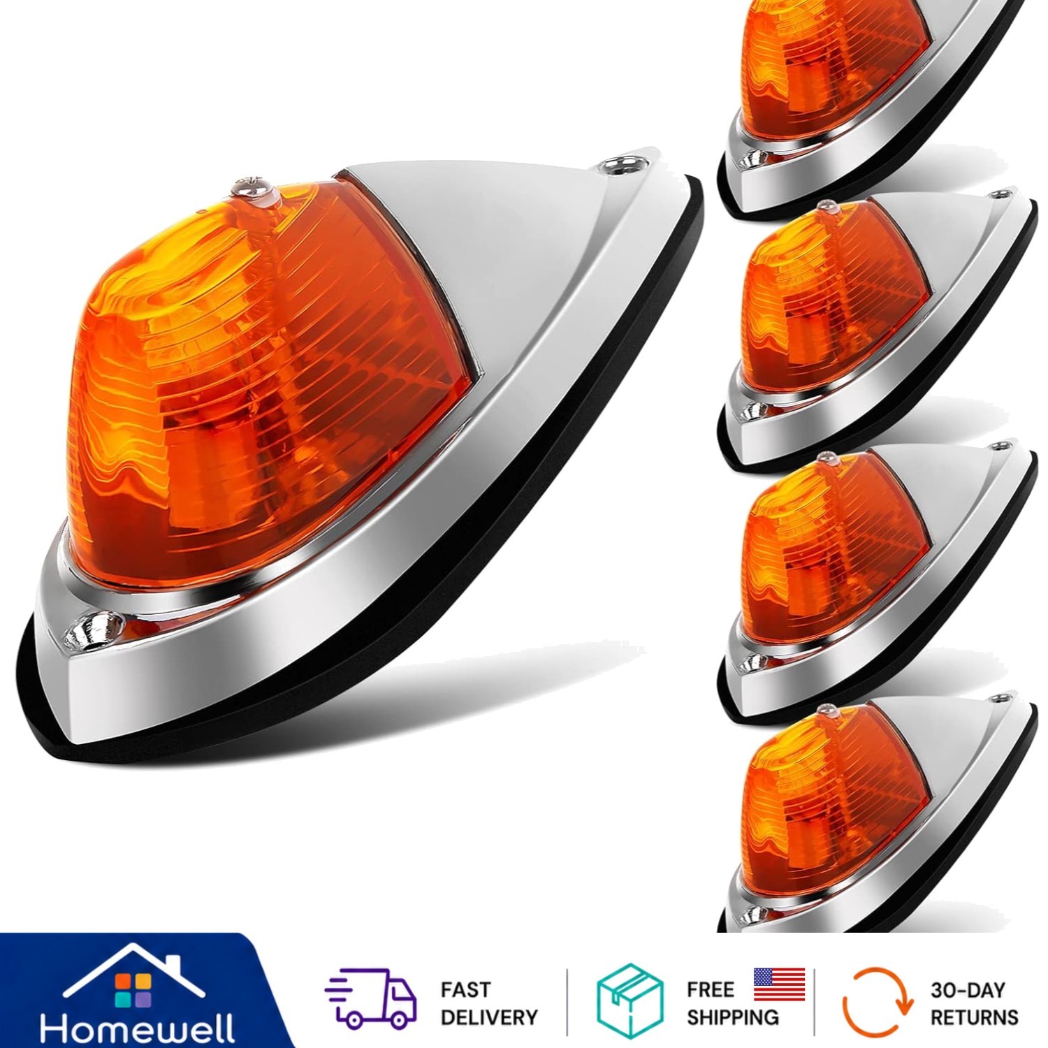 Amber Light Torpedo Cab Lights Chrome Top Cab Marker Roof Running Lights