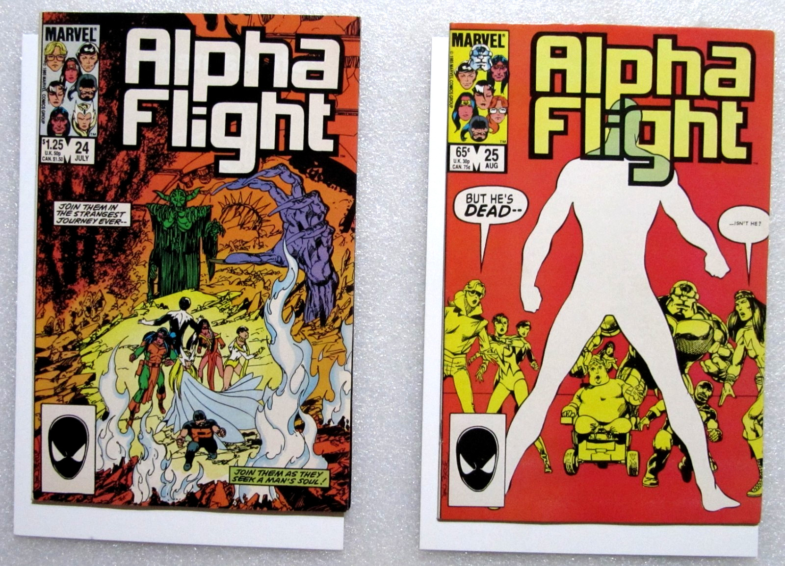 Lot - Alpha Flight #24 & #25 - 1985 Copper Age Marvel Comic - Byrne - Boarded