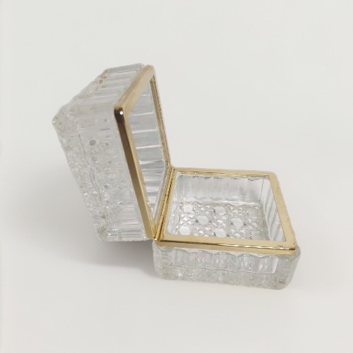 Vintage Baccarat Style Crystal Hinged Trinket Box Glass Jewelry Casket Vintage Baccarat Style Crystal Hinged Trinket Box Glass Jewelry Casket